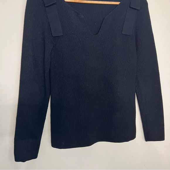 CLAUDIE PIERLOT BLACK RIBBED BOW SHOULDER JUMPER SIZE 2 - Picture 6 of 9